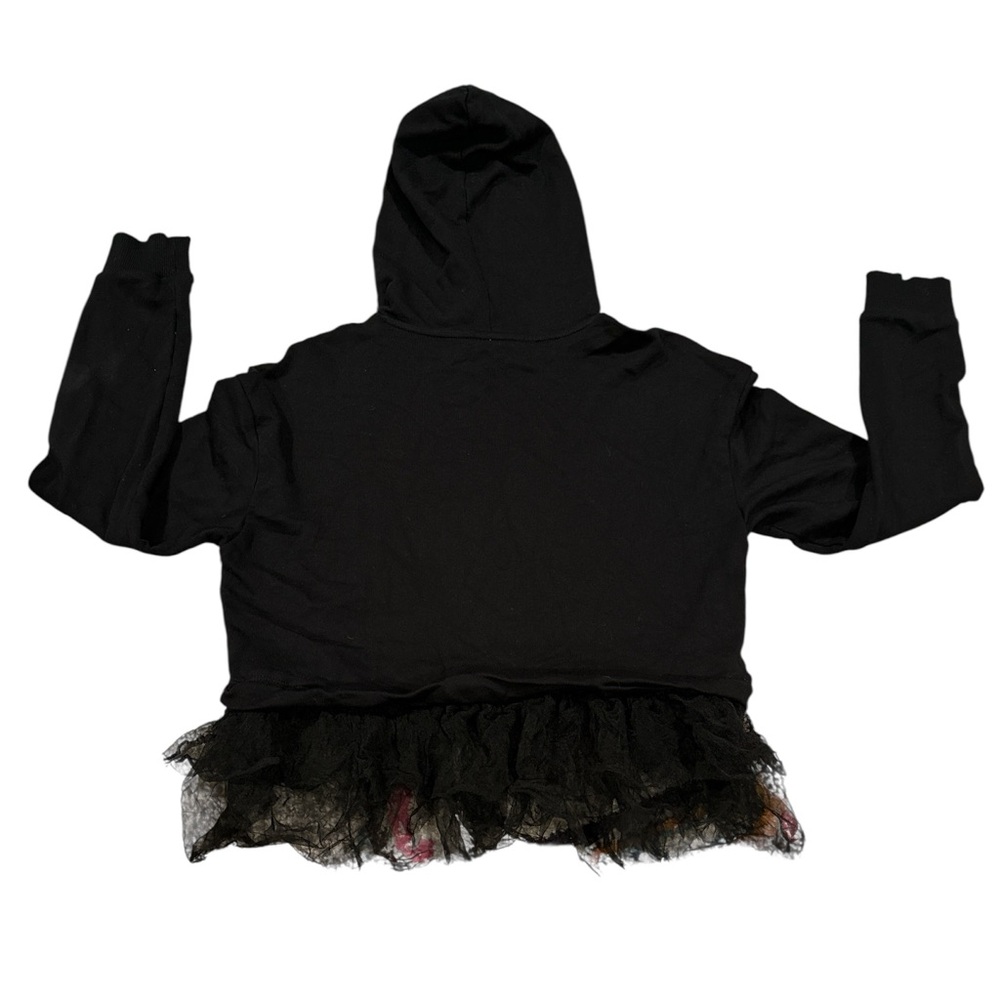 Anthropologie Black Hooded Sweatshirt with Tulle Hem - Picture 5 of 11